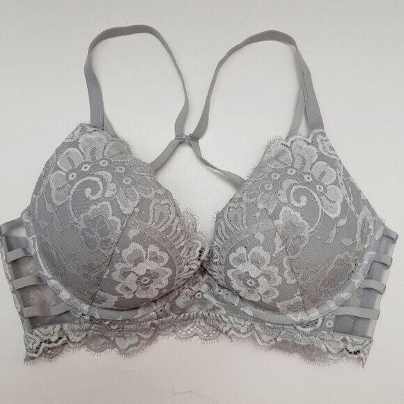 LA SENZA Beyond Sexy Push-up Bra Floral Lace & Rhinestones Grey Sz 36C - Picture 3 of 16